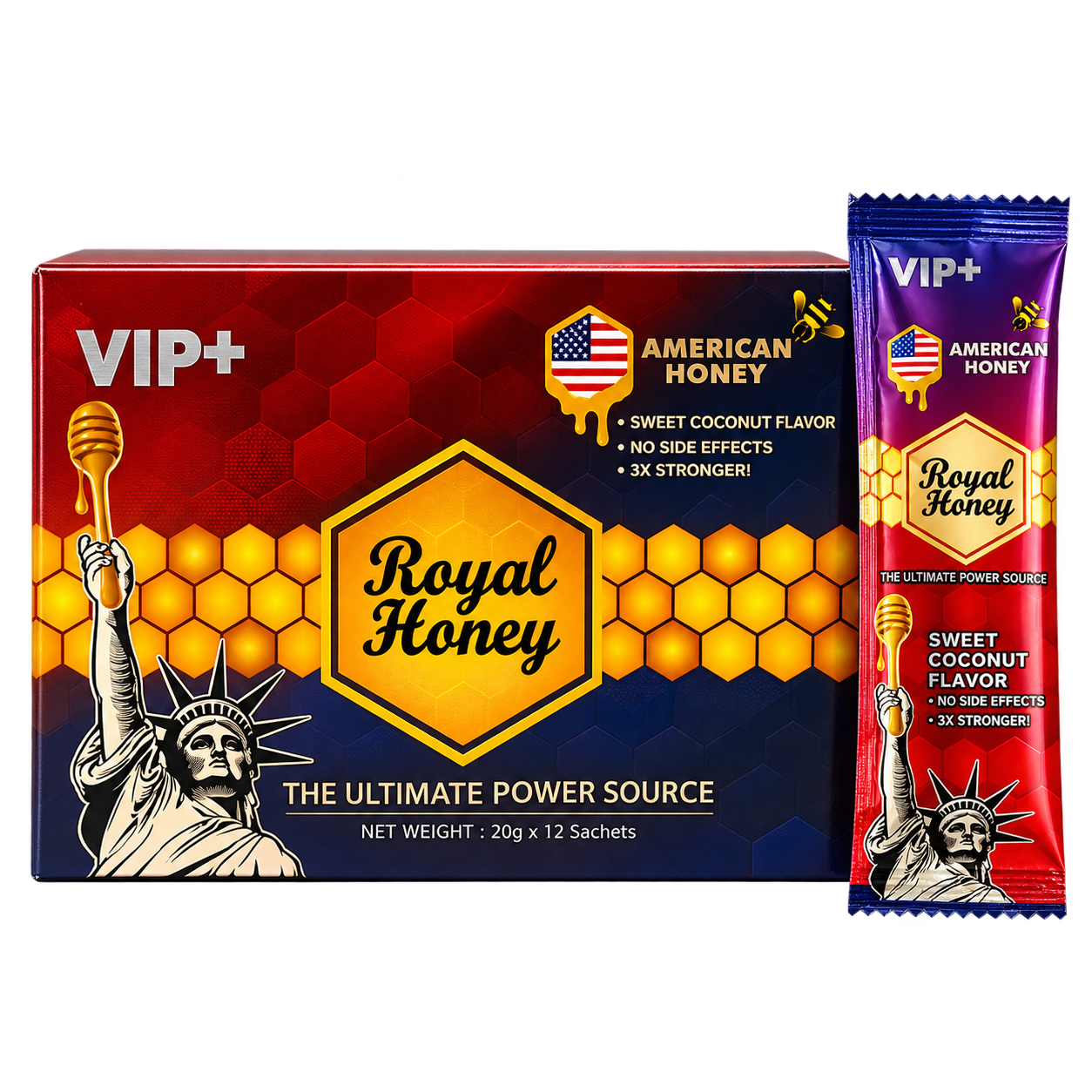 Royal honey + american 12 sobres 20g (sabor coco amargo)