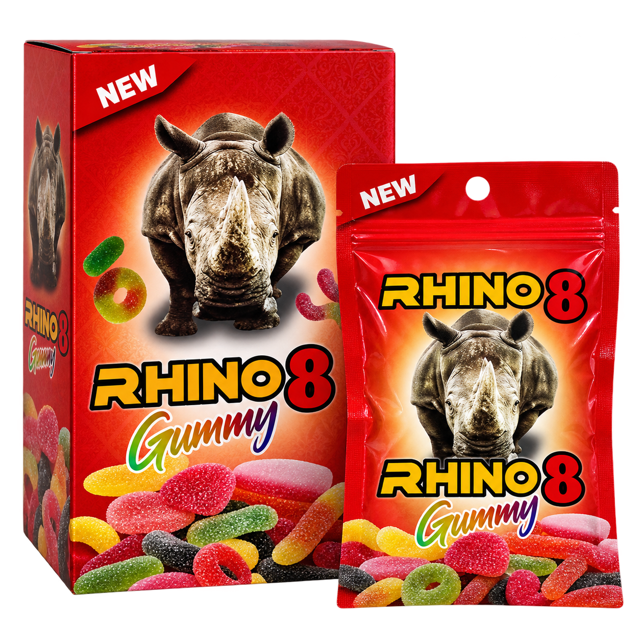 Gomitas rhino 8 24 sobres de 3 gomitas
