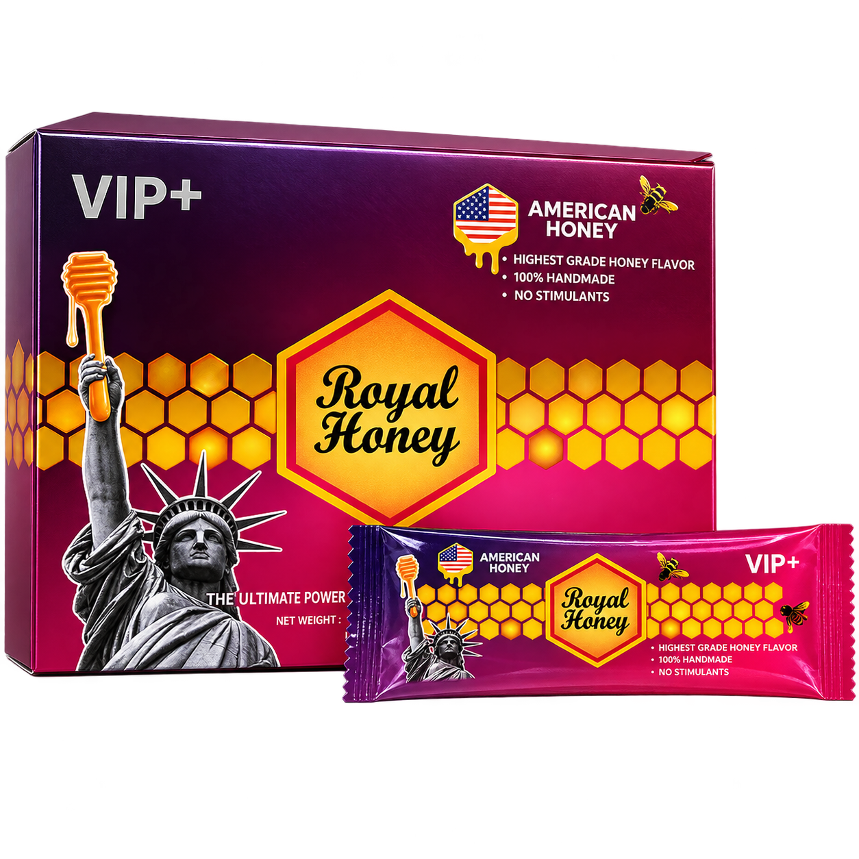 Royal honey + american 12 sobres 20g (sabor coco dulce)