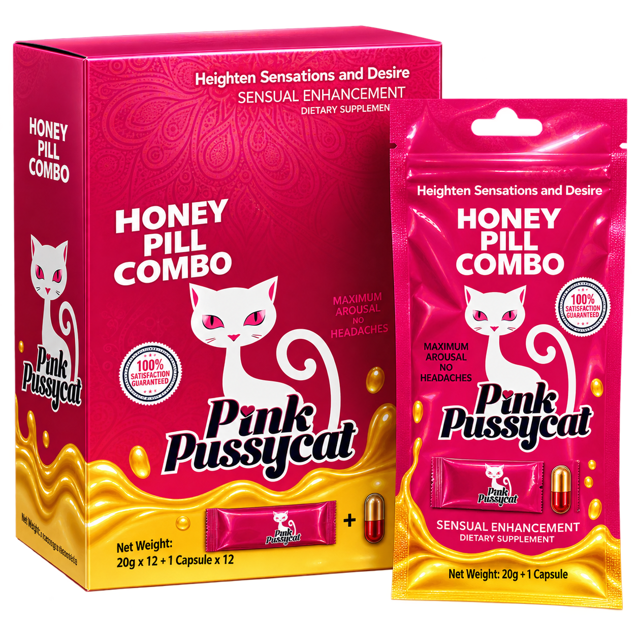Combo pink pussy cat 12 combos (1 pastilla + 1 miel)